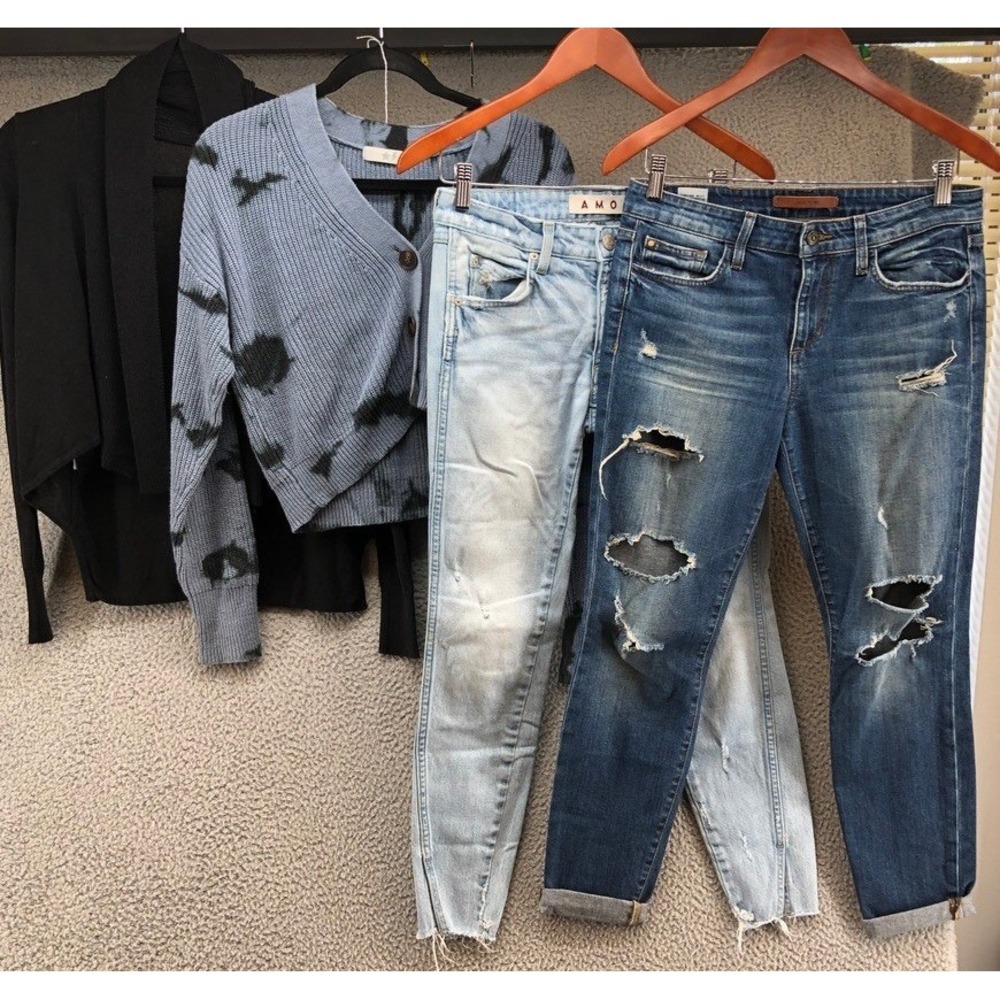 Joe's Skinny Jeans Sweater Outfit Lot Women 27 Small Blue Distressed Edgy